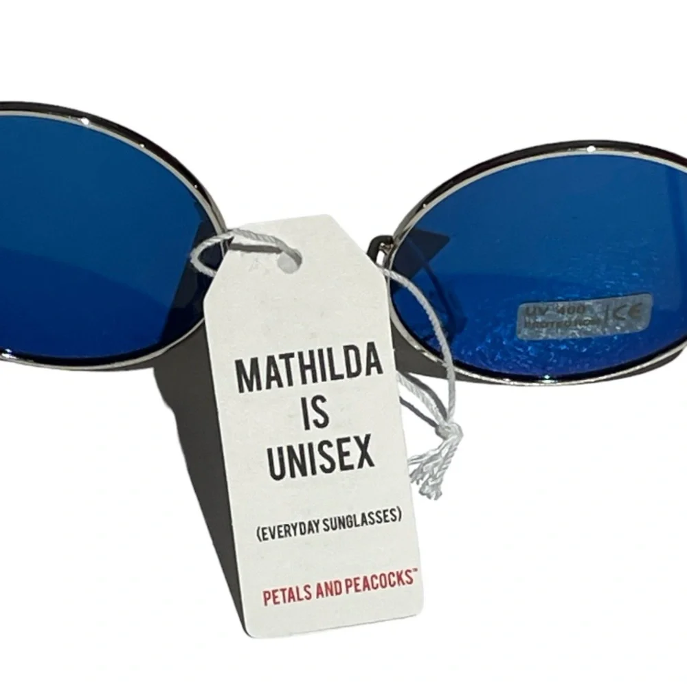 Petals and Peacocks Mathilda Round Sunglasses Blue Silver